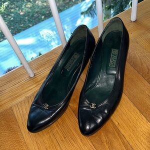 Gucci Classic Black Leather Ballet Heels Vintage
